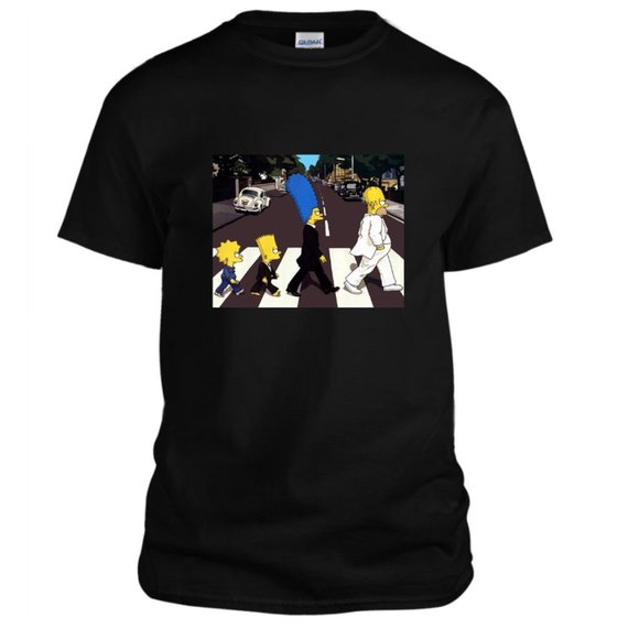 THE SIMPSONS BEATLES GRAPHIC SHIRT 100 % COTTON BLACK - Picture 1 of 3